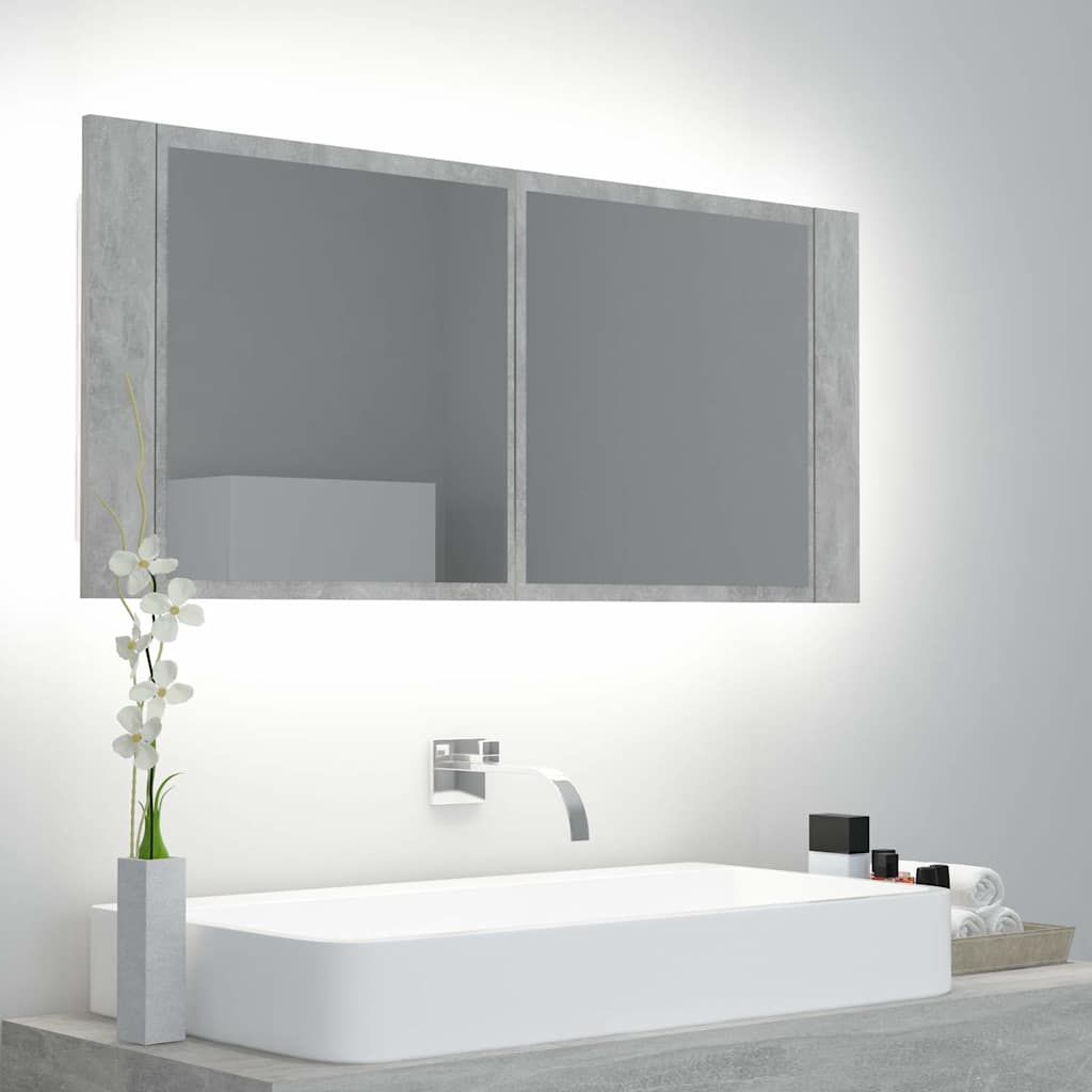 Vidaxl badkamerkast met spiegel en led 100x12x45 cm acryl betongrijs