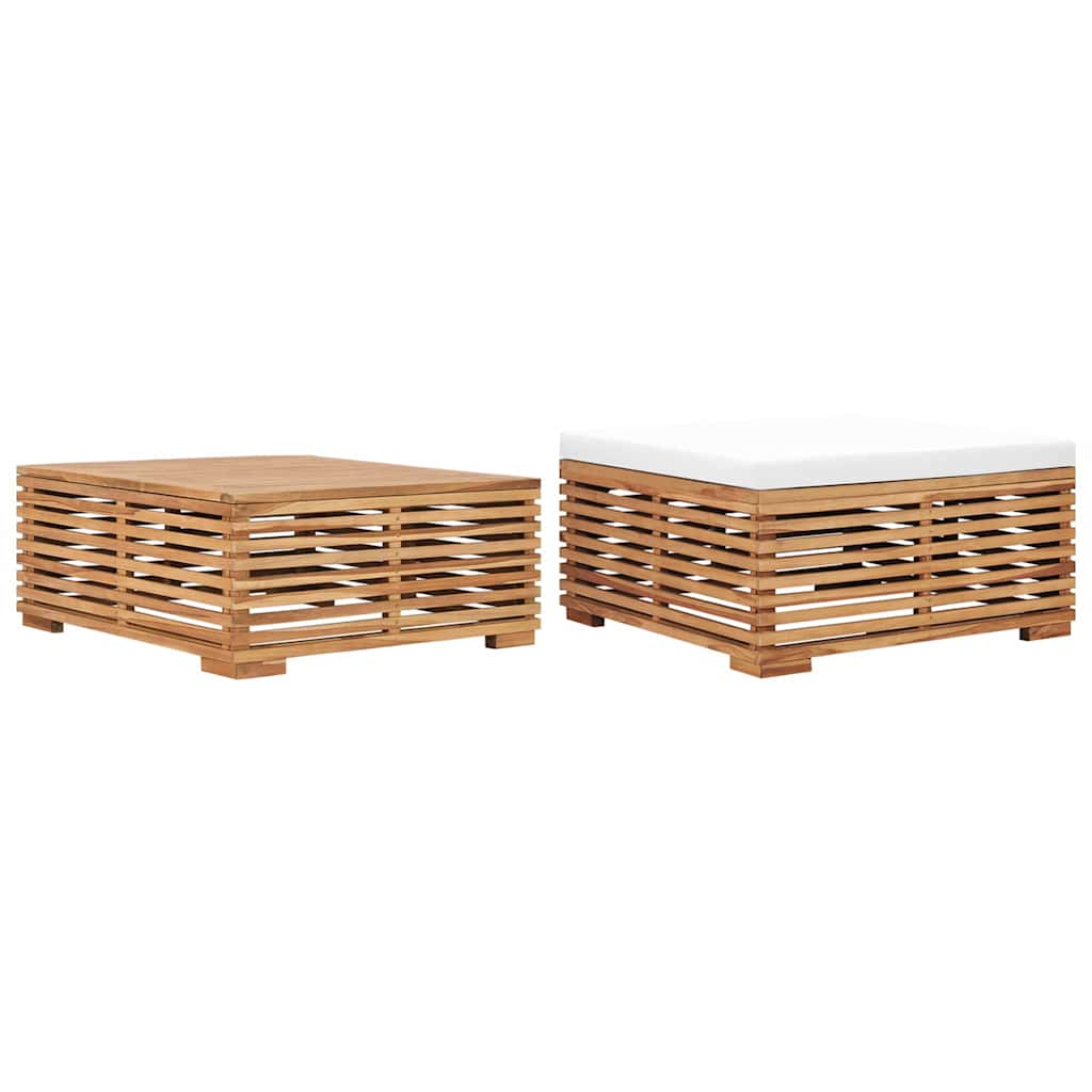 Vidaxl tuintafel en voetensteun met crèmekleurig kussen teakhout