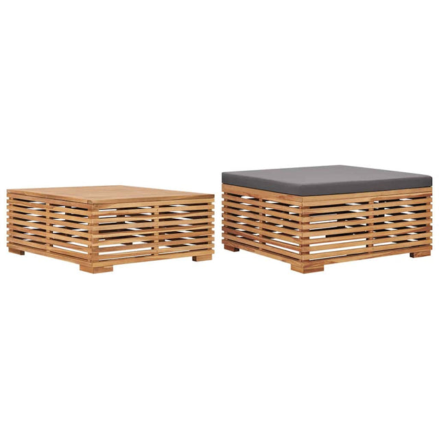 Vidaxl tuintafel en voetensteun met donkergrijs kussen teakhout