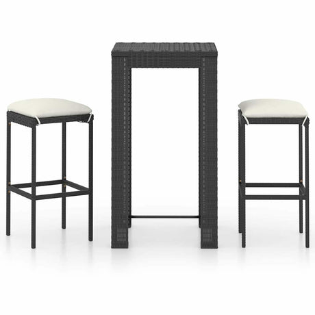 Vidaxl 3-delige tuinbarset met kussens poly rattan zwart