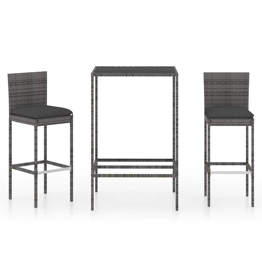 Vidaxl 3-delige tuinbarset met kussens poly rattan grijs