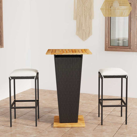 Vidaxl 3-delige tuinbarset met kussens poly rattan zwart