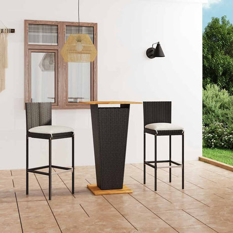 Vidaxl 3-delige tuinbarset met kussens poly rattan zwart