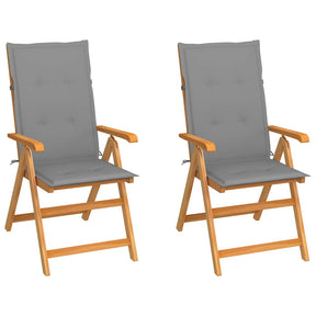 Vidaxl inklapbare stoelen 2 st met grijze kussens massief teakhout