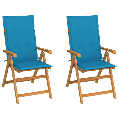 Vidaxl inklapbare stoelen 2 st met blauwe kussens massief teakhout