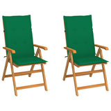Vidaxl inklapbare stoelen 2 st met groene kussens massief teakhout