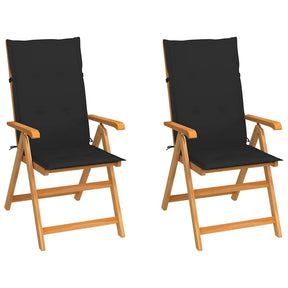 Vidaxl inklapbare stoelen 2 st met zwarte kussens massief teakhout