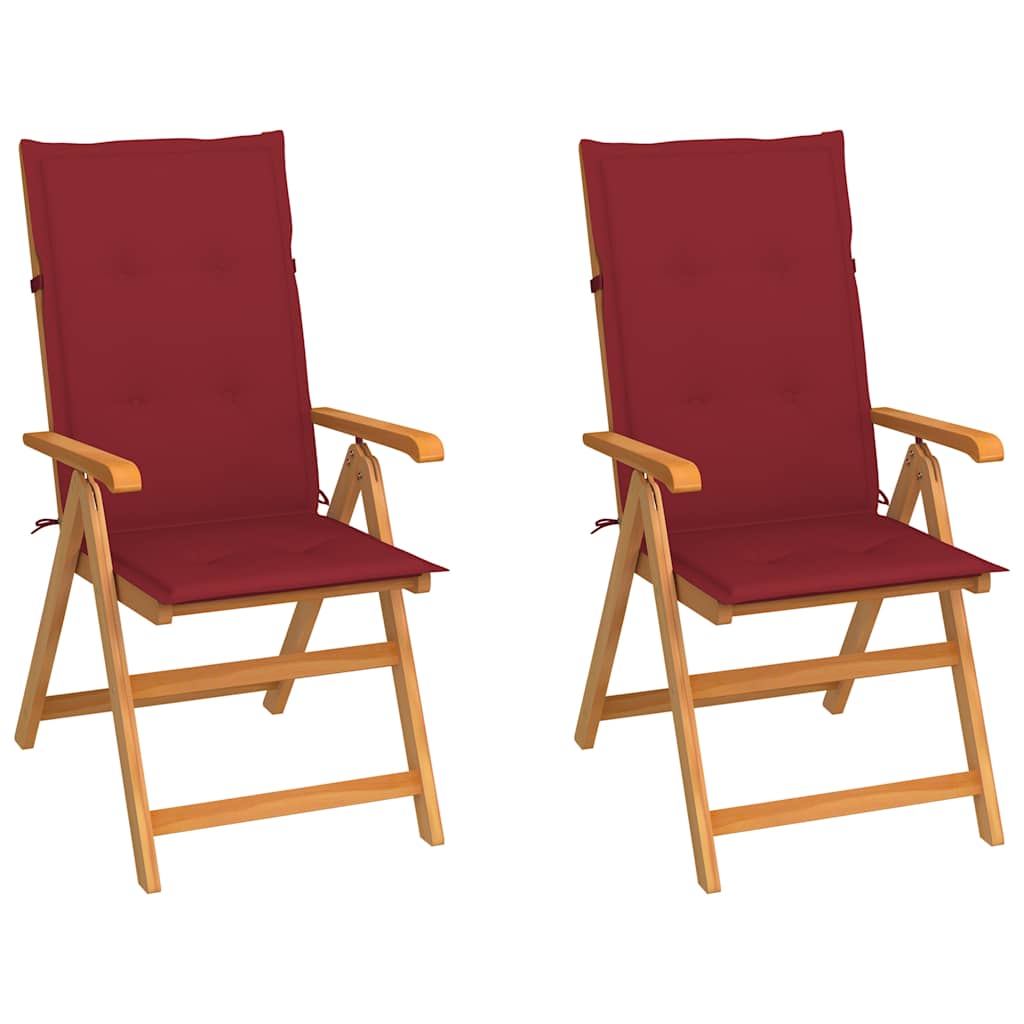 Vidaxl tuinstoelen 2 st met wijnrode kussens massief teakhout