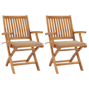 Vidaxl inklapbare stoelen 2 st met beige kussens massief teakhout