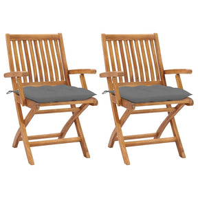 Vidaxl inklapbare stoelen 2 st met grijze kussens massief teakhout