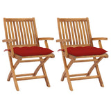 Vidaxl inklapbare stoelen 2 st met rode kussens massief teakhout