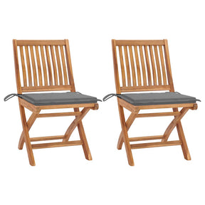 Vidaxl inklapbare stoelen 2 st met grijze kussens massief teakhout