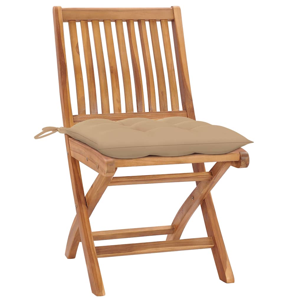 Vidaxl inklapbare stoelen 2 st met beige kussens massief teakhout