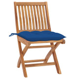 Vidaxl set van 2 klapstoelen met blauwe kussens, gemaakt van massief teakhout.