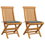 Vidaxl opklapbare stoelen met grijze kussens, 2 stuks, massief teakhout
