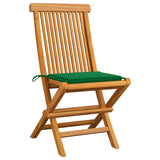 Vidaxl opklapbare stoelen met groene kussens, 2 stuks, massief teakhout