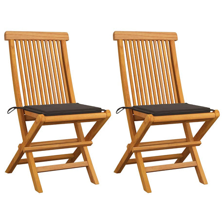 Vidaxl inklapbare stoelen 2 st met taupe kussens massief teakhout