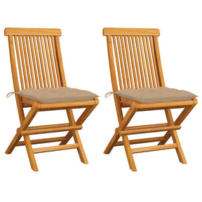 Vidaxl opklapbare stoelen met beige kussens, 2 stuks, massief teakhout