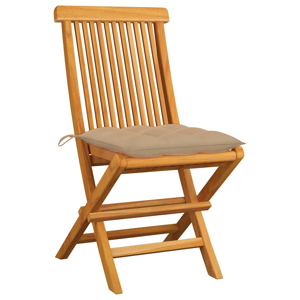 Vidaxl opklapbare stoelen met beige kussens, 2 stuks, massief teakhout