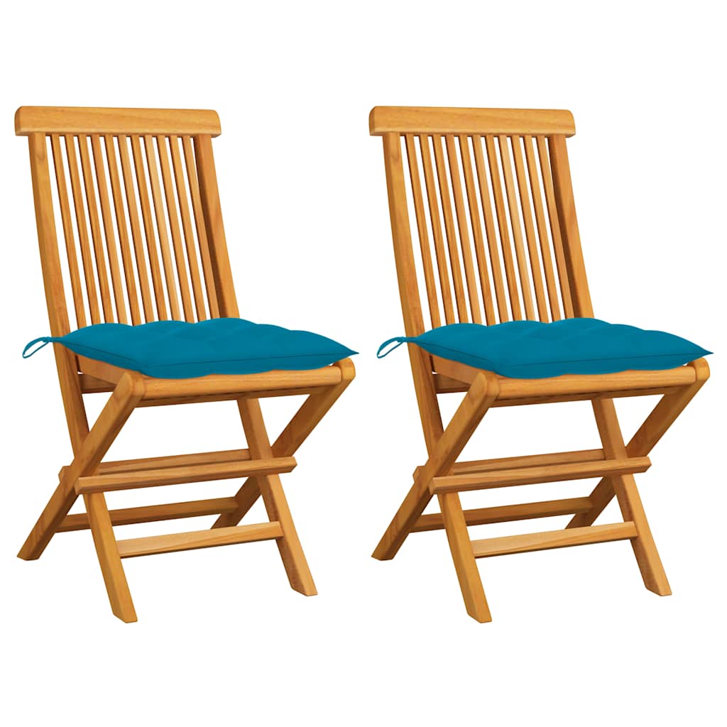 Vidaxl tuinstoelen 2 st met lichtblauwe kussens massief teakhout