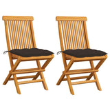 Vidaxl inklapbare stoelen 2 st met taupe kussens massief teakhout