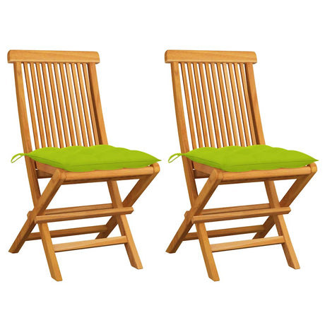Vidaxl opklapbare stoelen met felgroene kussens, 2 stuks, massief teakhout