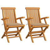 Vidaxl opklapbare stoelen met beige kussens, 2 stuks, massief teakhout