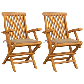 Vidaxl opklapbare stoelen met beige kussens, 2 stuks, massief teakhout