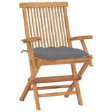 Vidaxl opklapbare stoelen met grijze kussens, 2 stuks, massief teakhout