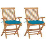 Vidaxl tuinstoelen 2 st met lichtblauwe kussens massief teakhout