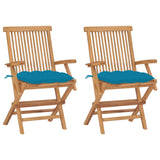 Vidaxl inklapbare stoelen 2 st met lichtblauwe kussens