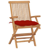 Vidaxl opklapbare stoelen met rode kussens, 2 stuks, massief teakhout