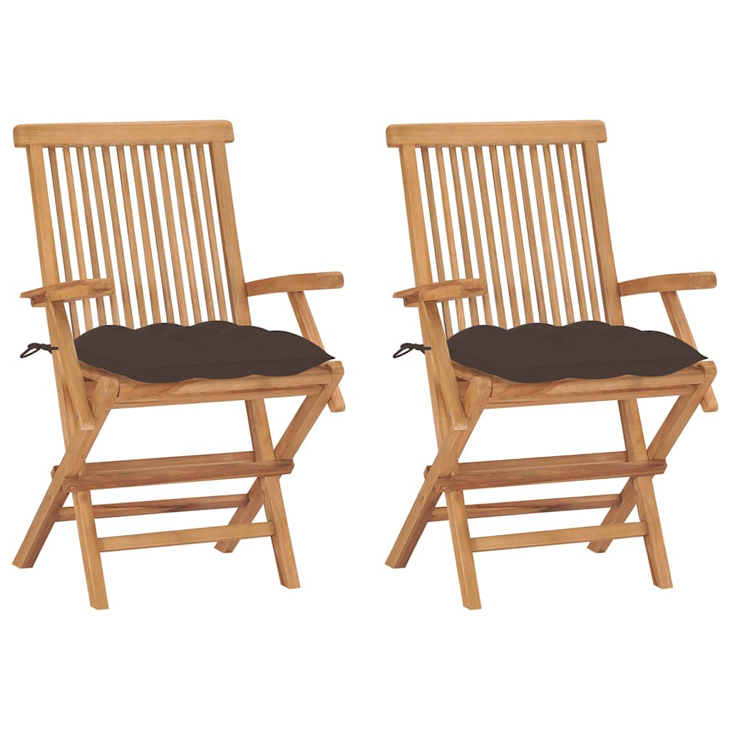 Vidaxl inklapbare stoelen 2 st met taupe kussens massief teakhout