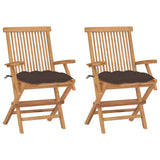 Vidaxl inklapbare stoelen 2 st met taupe kussens massief teakhout