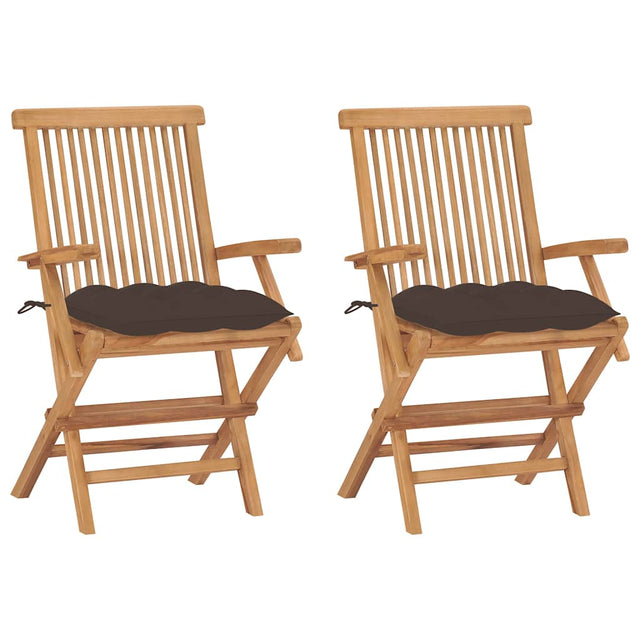 Vidaxl inklapbare stoelen 2 st met taupe kussens massief teakhout