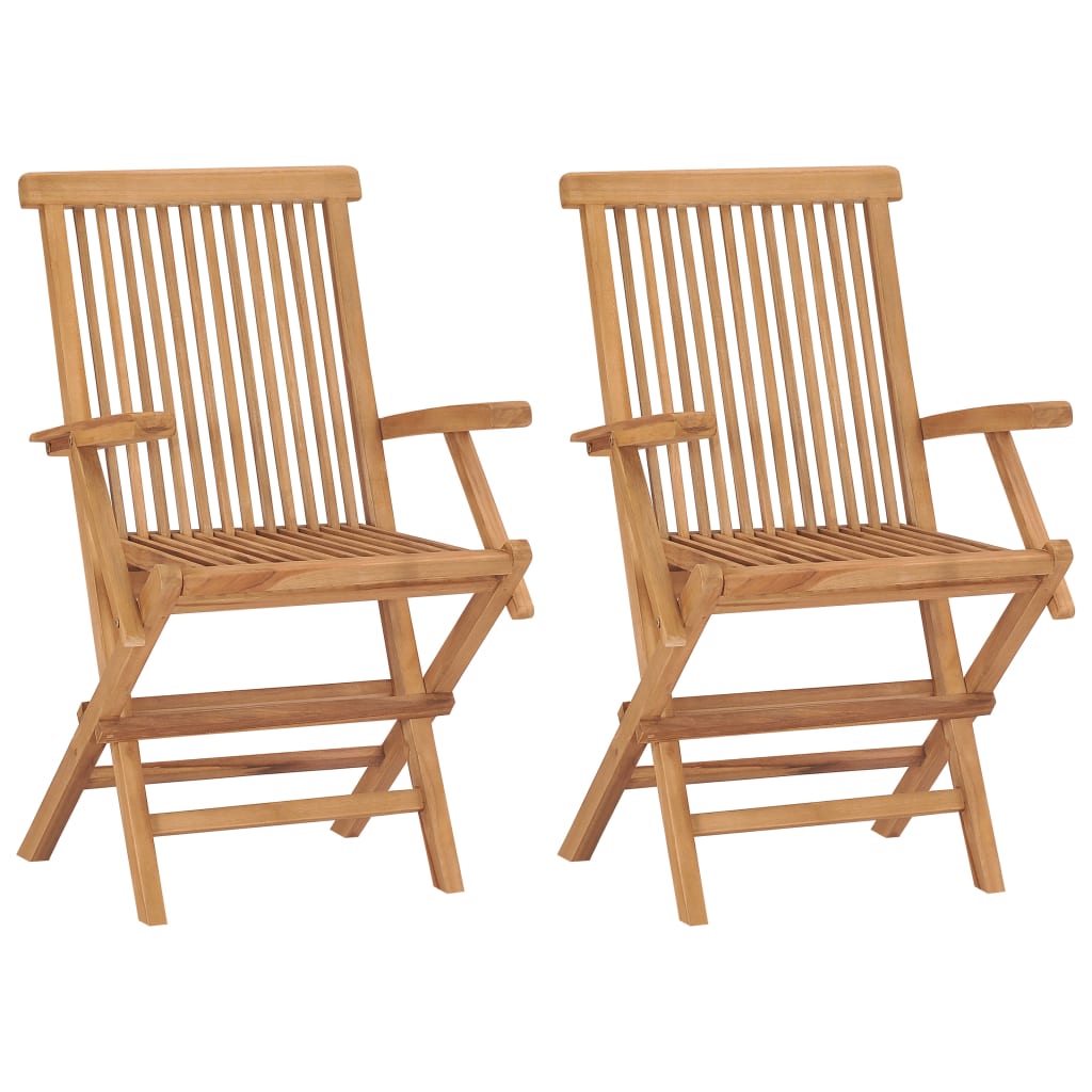 Vidaxl opklapbare stoelen met wijnrode kussens, 2 stuks, massief teakhout