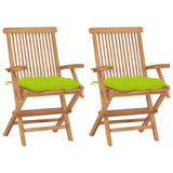Vidaxl tuinstoelen 2 st met heldergroene kussens massief teakhout