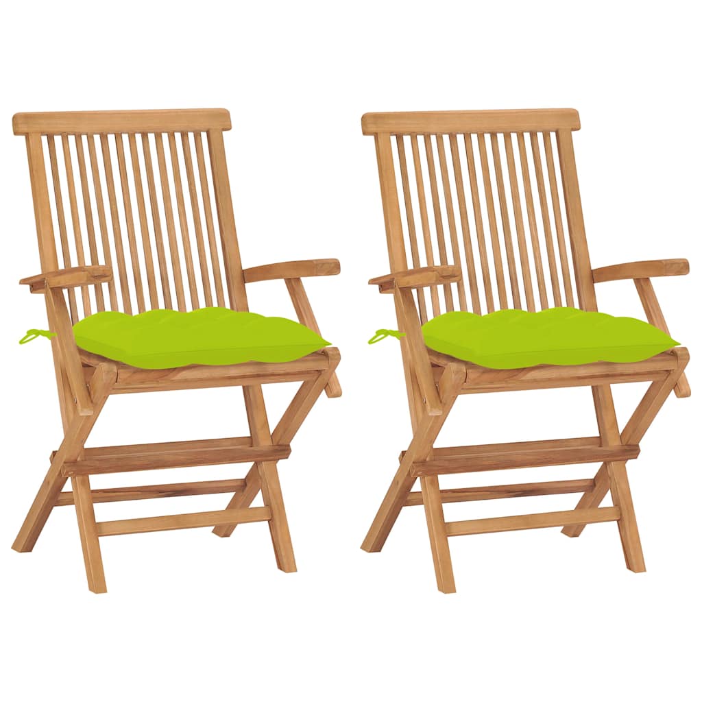 Vidaxl opklapbare stoelen met felgroene kussens, 2 stuks, massief teakhout