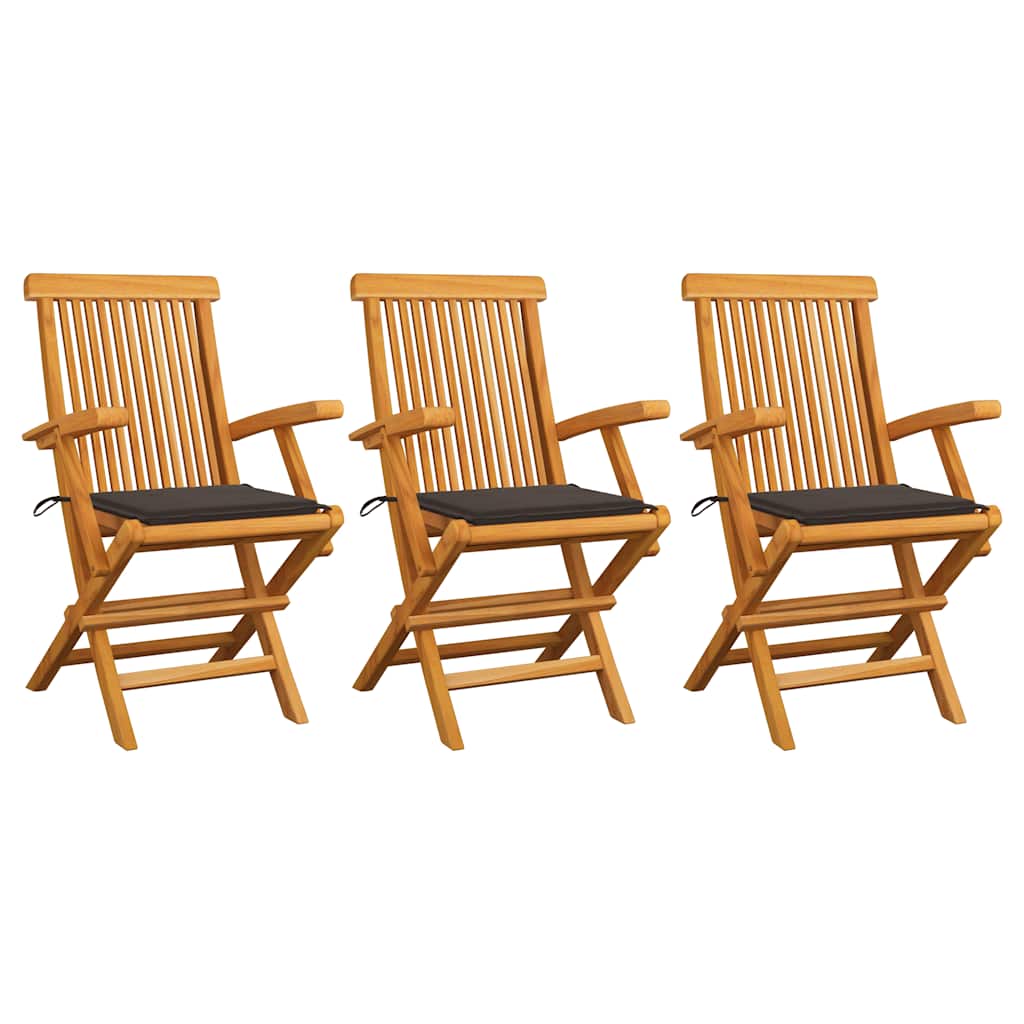 Vidaxl inklapbare stoelen 3 st met taupe kussens massief teakhout
