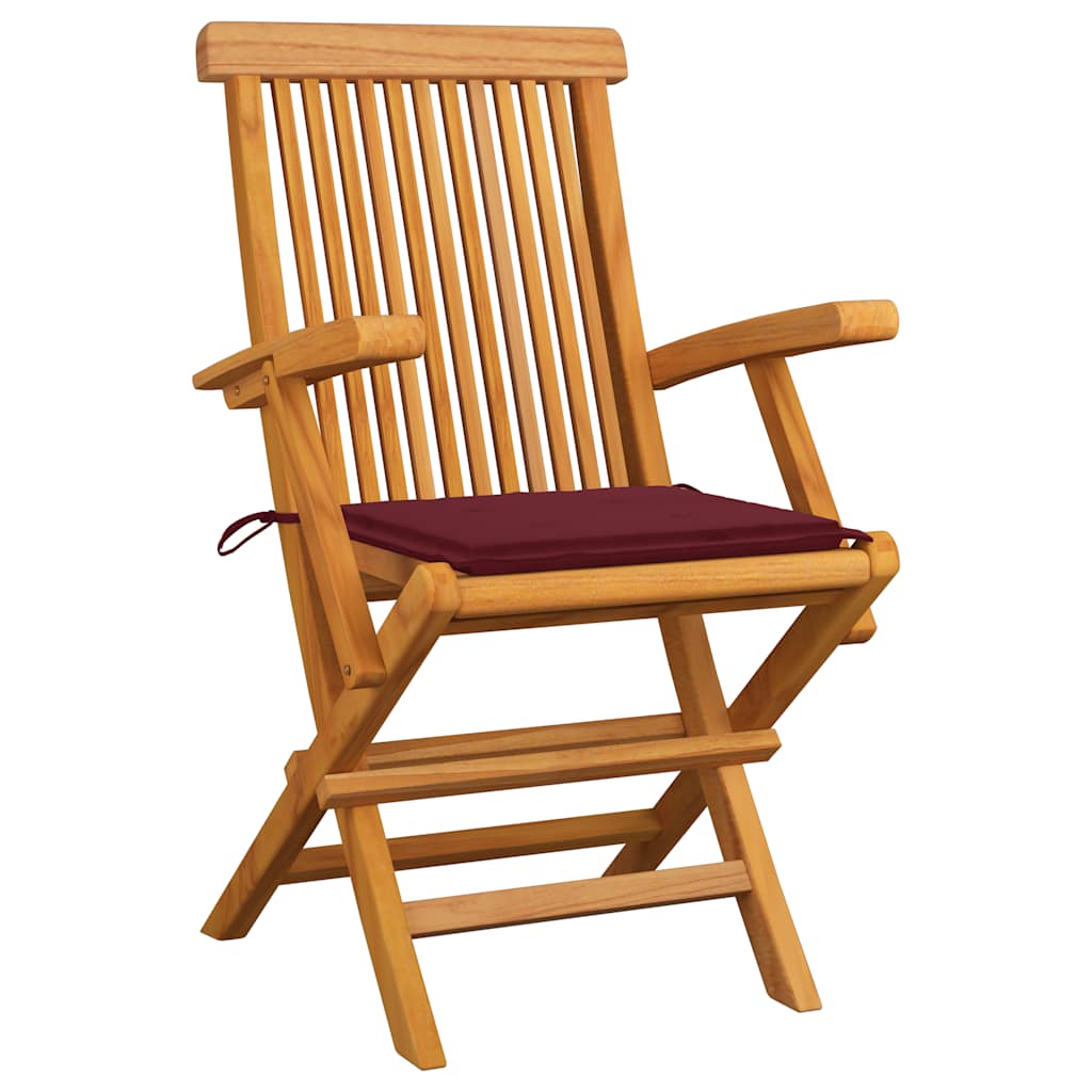 Vidaxl klapstoelen met wijnrode kussens, 3 stuks, massief teakhout