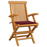 Vidaxl klapstoelen met wijnrode kussens, 3 stuks, massief teakhout