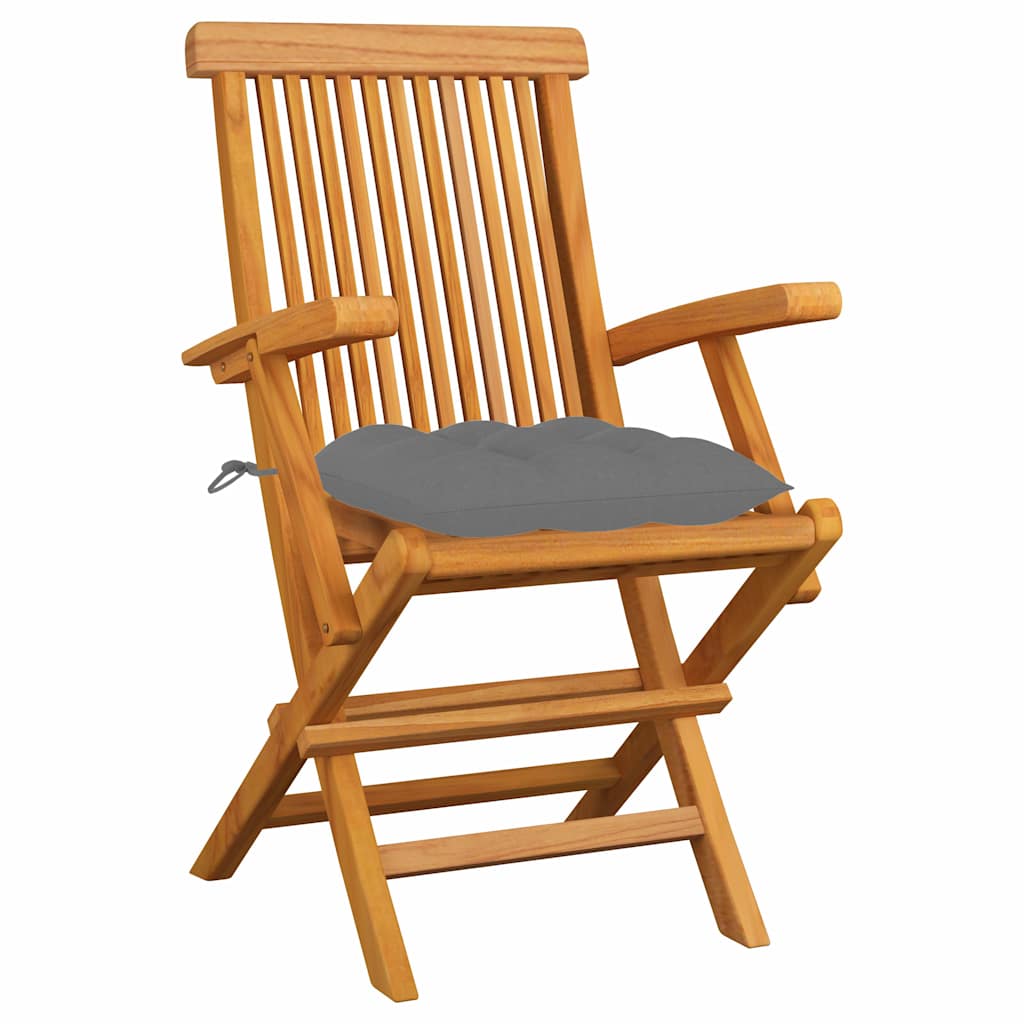 Vidaxl opklapbare stoelen met grijze kussens, 3 stuks, massief teakhout