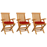 Vidaxl klapstoelen met rode kussens, 3 stuks, massief teakhout