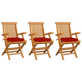 Vidaxl klapstoelen met rode kussens, 3 stuks, massief teakhout