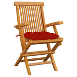 Vidaxl klapstoelen met rode kussens, 3 stuks, massief teakhout