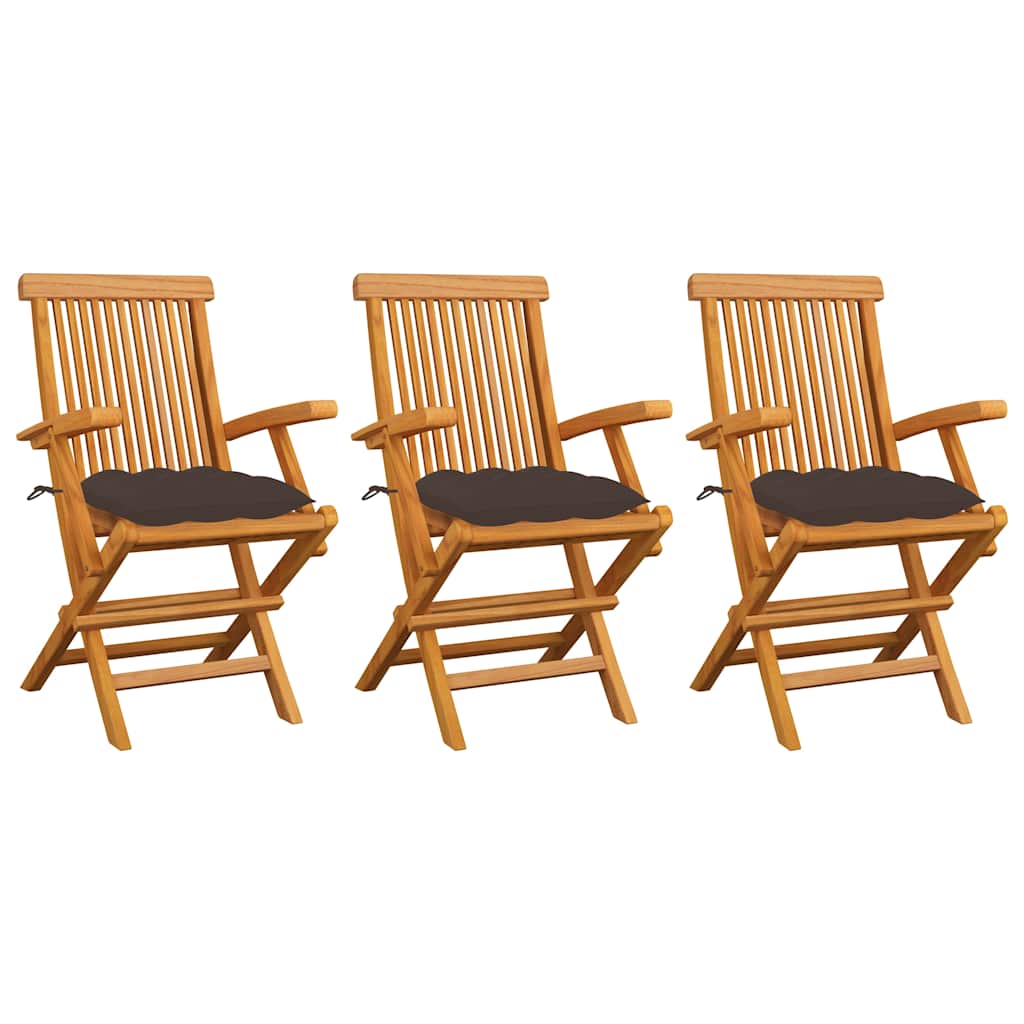 Vidaxl inklapbare stoelen 3 st met taupe kussens massief teakhout