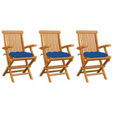 Vidaxl tuinstoelen 3 st met blauwe kussens massief teakhout