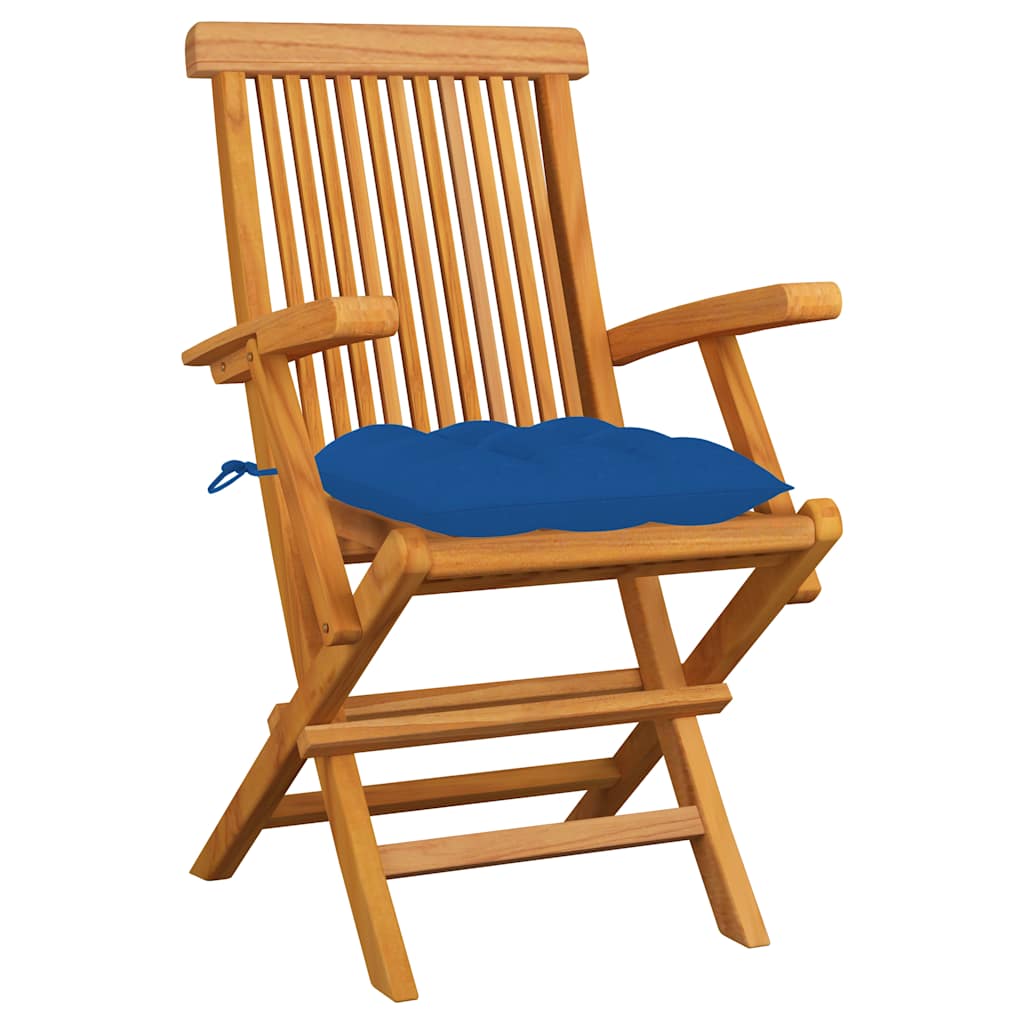 Vidaxl tuinstoelen 3 st met blauwe kussens massief teakhout