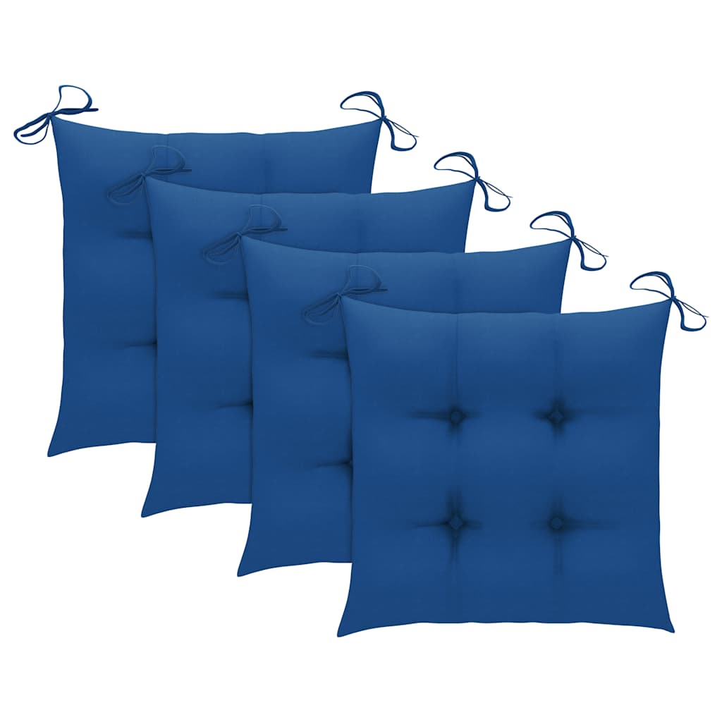 Vidaxl klapstoelen met blauwe kussens, 3 stuks, massief teakhout
