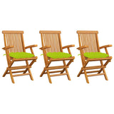 Vidaxl tuinstoelen 3 st met heldergroene kussens massief teakhout